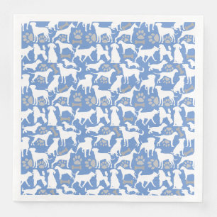 Serviette En Papier Motif de silhouette de chien.Blanc.03 Lblue BG