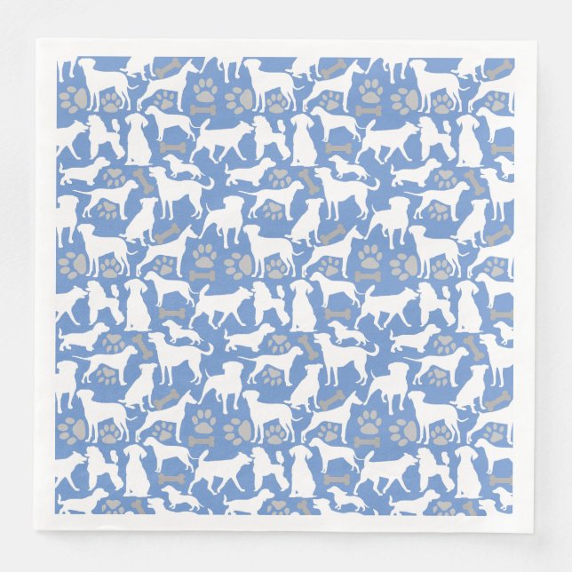 Serviette En Papier Motif de silhouette de chien.Blanc.03 Lblue BG (Devant)