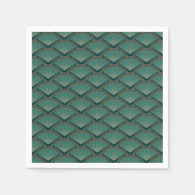 Serviette En Papier Motif de style Art déco en vert turquoise (Devant)