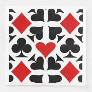 Serviette En Papier Motif de symboles de carte de jeu rouge, noir et b