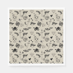 Serviette En Papier Motif de tatouage à main noir et beige