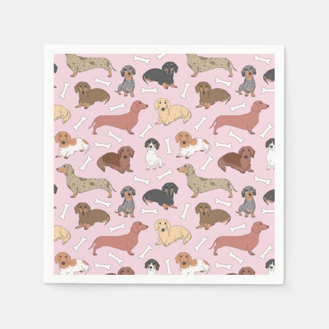 Serviette En Papier motif de variété dachshund en rose (Devant)