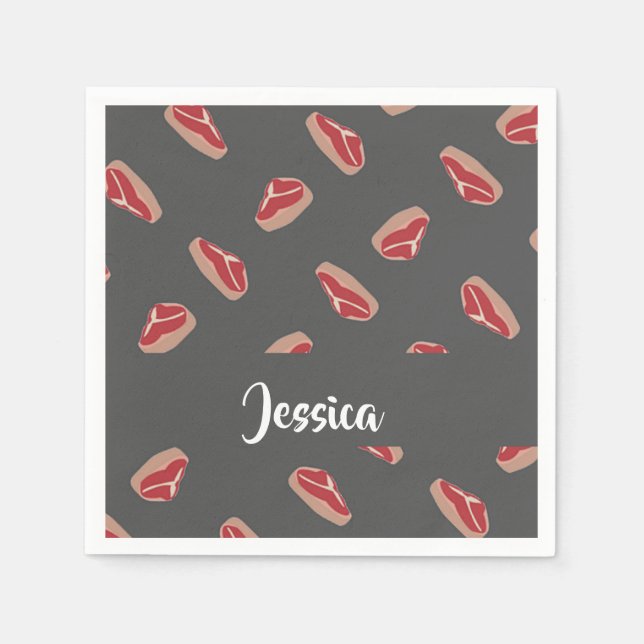Serviette En Papier Motif de viande de steak sur gris (Devant)