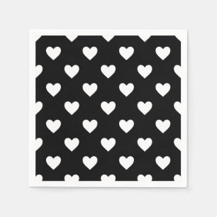 Serviette En Papier Motif des Coeurs Noir et Blanc