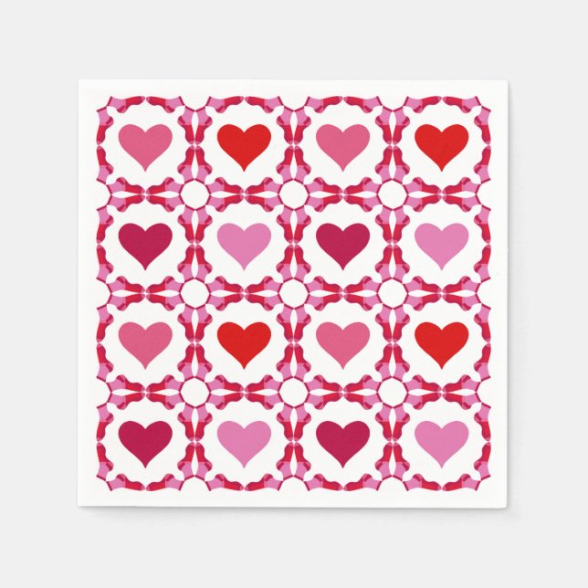 Serviette En Papier Motif des Coeurs rose et rouge Valentine (Devant)