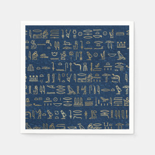 Serviette En Papier Motif des hiéroglyphes d'Égypte or et bleu