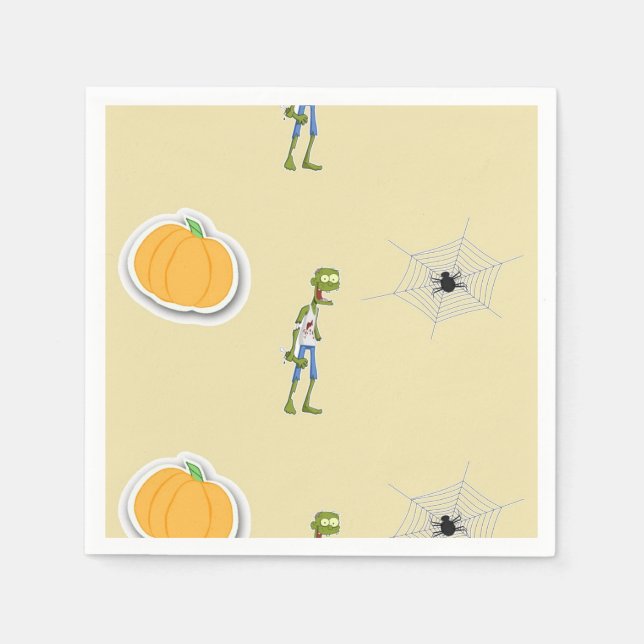 Serviette En Papier Motif d'Halloween à la crème (Devant)