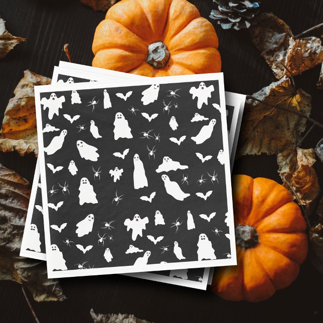 Serviette En Papier Motif d'Halloween, chauves-souris et araignées (Cute Ghost, Bats & Spiders Halloween Pattern Napkins)