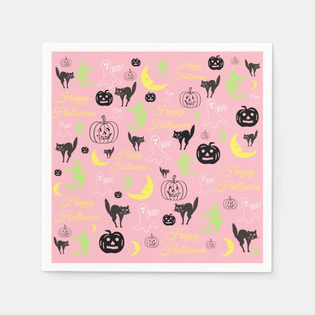 Serviette En Papier Motif d'Halloween rose (Devant)