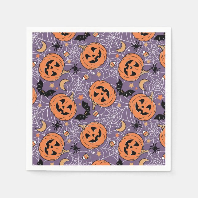 Serviette En Papier Motif d'Halloween violet Jack-O-lanterne (Devant)