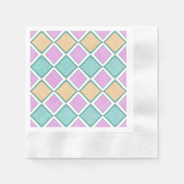 Serviette En Papier Motif diamant prisme Harlequin pastel (Devant)