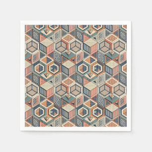 Serviette En Papier Motif d'illusion géométrique rétro avec cubes et t