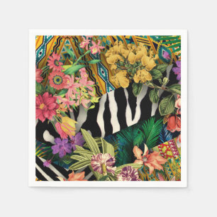 Serviette En Papier Motif d'impression couleur rose floral zèbre indie