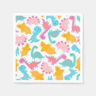 Serviette En Papier Motif Dinosaur rose et Turquoise