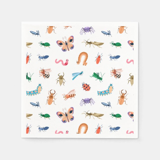 Serviette En Papier Motif d'insectes coloré mignon (Devant)