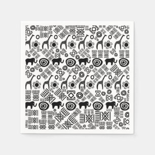 Serviette En Papier Motif d'origine africaine - Noir et Blanc #5