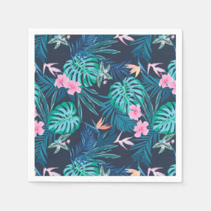 Serviette En Papier Motif du Jardin des Fleurs Tropicales Bleues