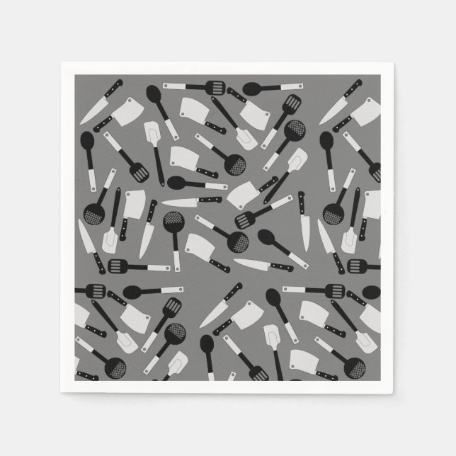 Serviette En Papier Motif d'ustensiles de cuisine (Devant)