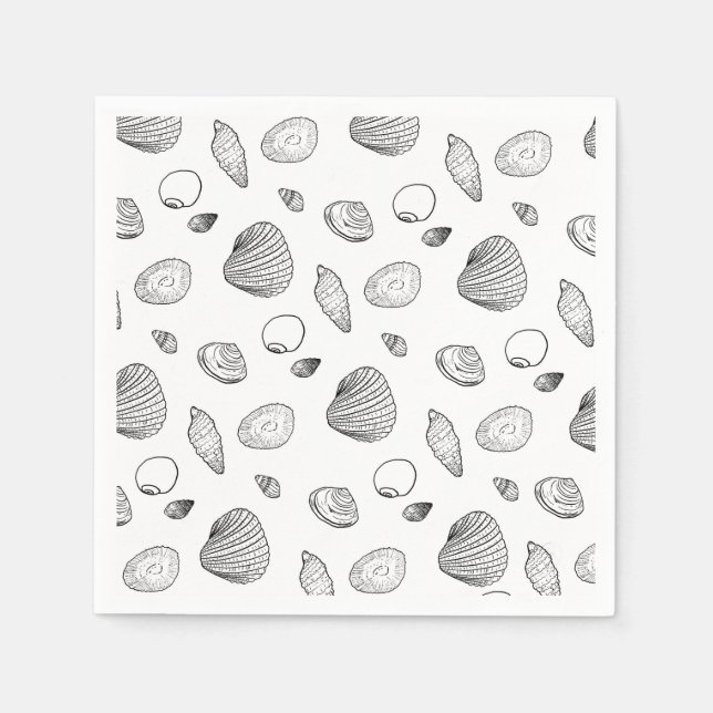 Serviette En Papier Motif élégant Black White Seashells (Devant)