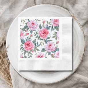 Serviette En Papier Motif élégant de peinture à l'aquarelle de rose ro