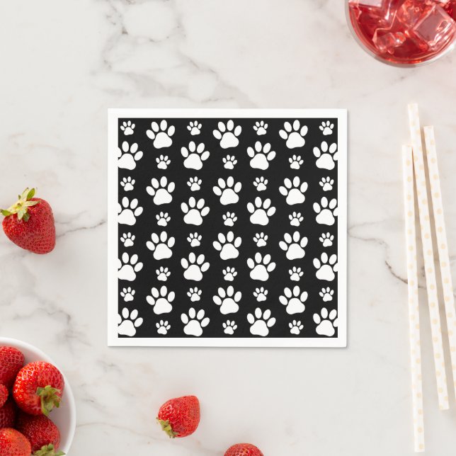 Serviette En Papier Motif, Empreintes de pattes, pattes de chien, noir (En situation)