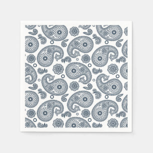 Serviette En Papier Motif en cachemire bleu foncé indien sur blanc