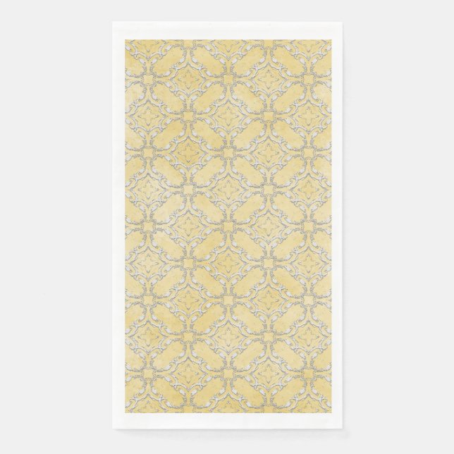 Serviette En Papier Motif en fibre métallique gris argenté et jaune (Devant)