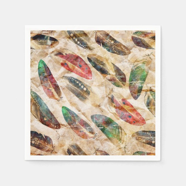 Serviette En Papier Motif en plumes de Boho (Devant)