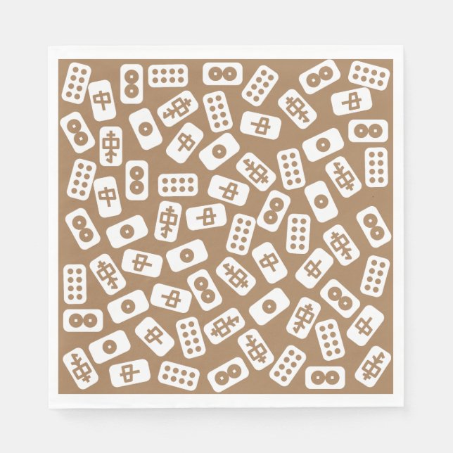 Serviette En Papier Motif en tuiles de Mahjong blanc sur marron (Devant)
