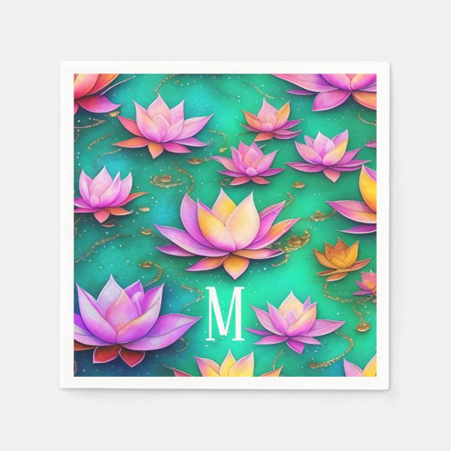 Serviette En Papier Motif Fleur Lotus Rose et Plutôt Personnalisé (Devant)