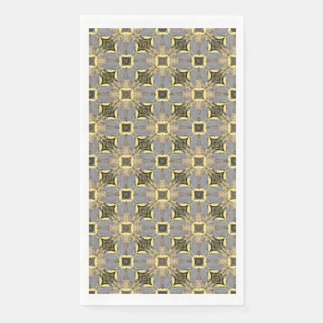 Serviette En Papier Motif Fleurs Jaunes, Gris et Noires (Devant)