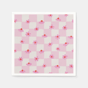 Serviette En Papier Motif floral à carreaux aux marguerites rose tendr