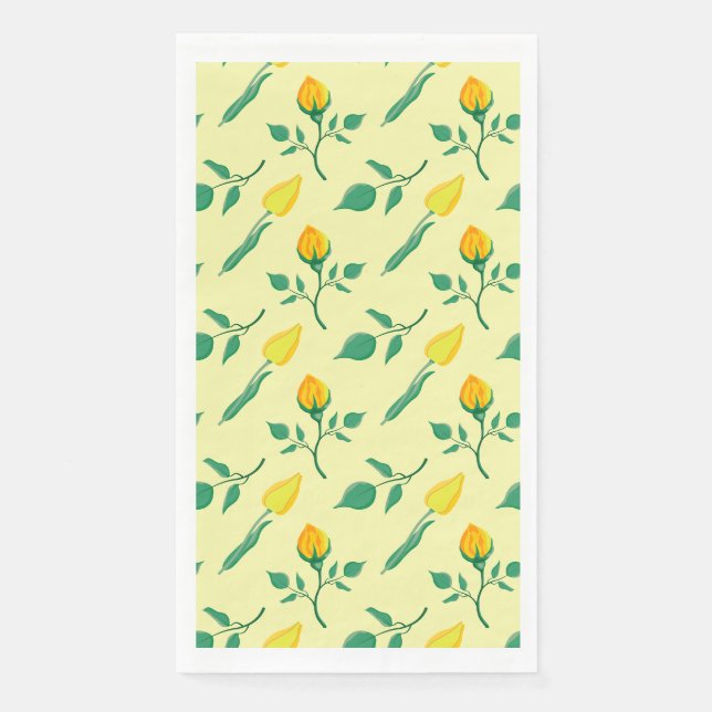 Serviette En Papier Motif floral avec rose jaune et fleurs de tulipe (Devant)