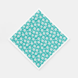 Serviette En Papier Motif floral blanc sur fond turquoise