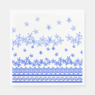 Serviette En Papier Motif floral bleu et blanc,
