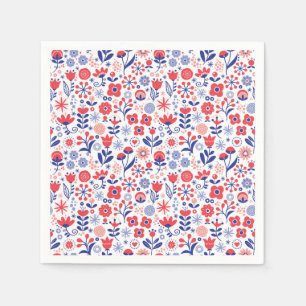 Serviette En Papier Motif floral bleu et corail