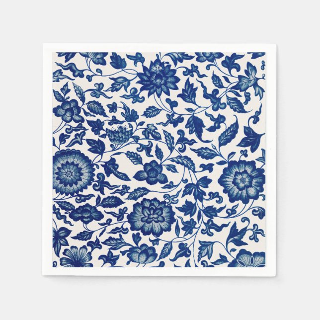 Serviette En Papier Motif floral bleu – Papier élégant pour cocktail d (Devant)