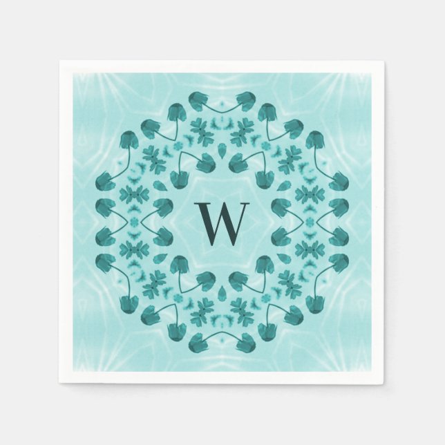 Serviette En Papier Motif floral, bleu Turquoise initial (Devant)