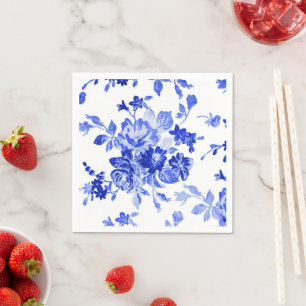 Serviette En Papier motif floral bleu vintage