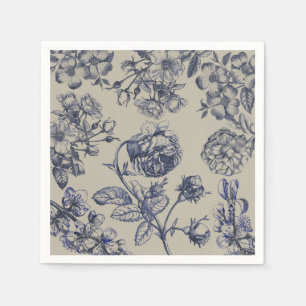 Serviette En Papier Motif floral botanique toile bleue vintage antique