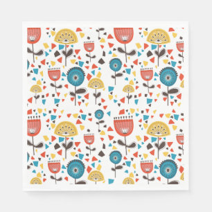 Serviette En Papier Motif Floral coloré moderne du milieu du siècle
