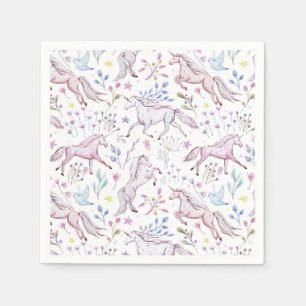 Serviette En Papier Motif floral de licorne d'aquarelle