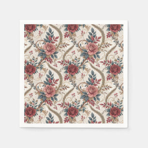 Serviette En Papier Motif floral de rose et de volutes à la française