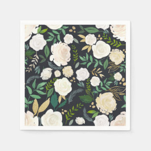 Serviette En Papier Motif floral ivoire atténué avec verdure noir