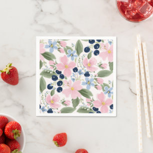 Serviette En Papier Motif floral pastel Fleur des champs et myrtille