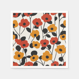 Serviette En Papier Motif floral rétro en gras rouge, orange et noir