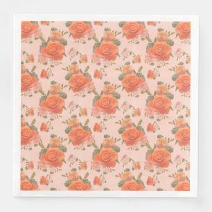 Serviette En Papier motif floral rose orange rose mariage printemps