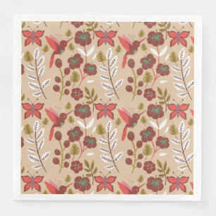 Serviette En Papier Motif floral sans couture fleurs, oiseaux, papillo