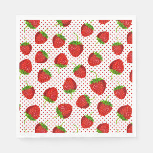 Serviette En Papier Motif Fraise Rouge Mûre et Points