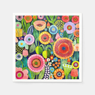 Serviette En Papier Motif Funky Watercolor Flowers